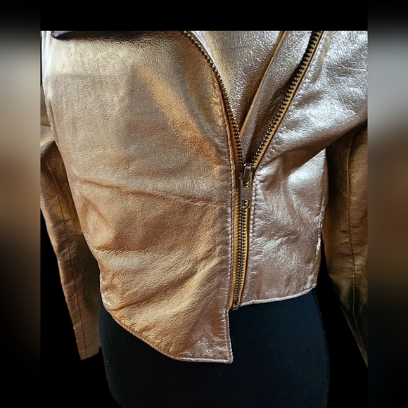 Vintage Leather Metallic Gold 100% Leather Moto Jacket! - Picture 2 of 9
